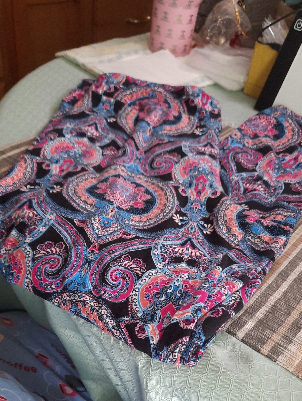 Time and Tru Women's Paisley Leggings in Black, Pink & Blue